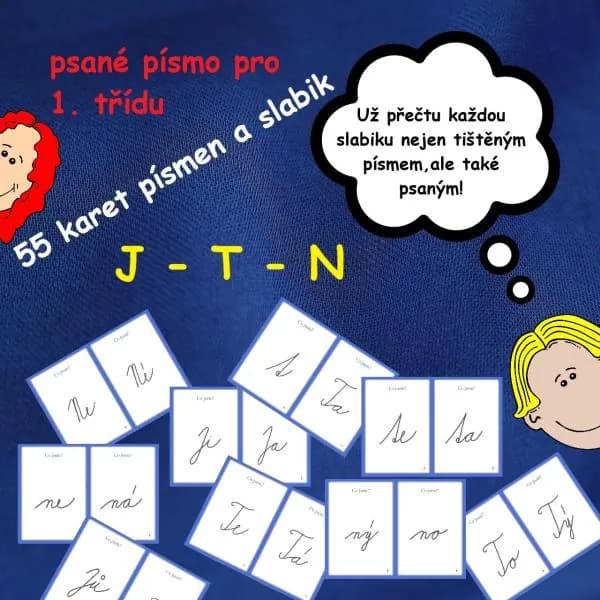 KARTY PSANÉHO PÍSMA – PÍSMENA A SLABIKY S NIMI TVOŘENÉ - J – T - N