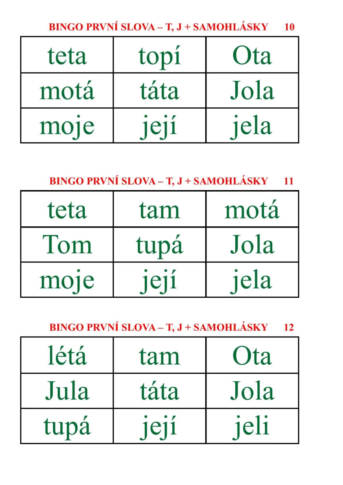 BINGO – ČTENÍ PRVNÍCH SLOV Z PÍSMEN - m, l , p, s, t, j + samohlásky – náhled 3
