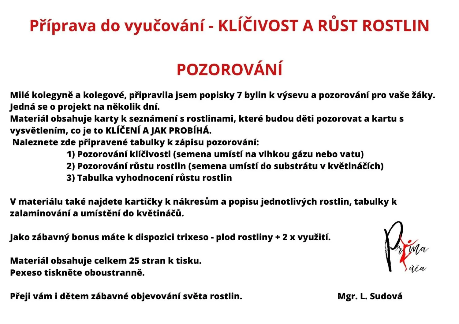 VYSÉVÁME POZORUJEME SÁZÍME - POZOROVÁNÍ - příprava do hodin – náhled 2