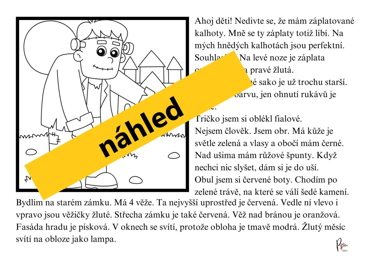 Halloweenské čtení s porozuměním s omalovánky. – náhled 3