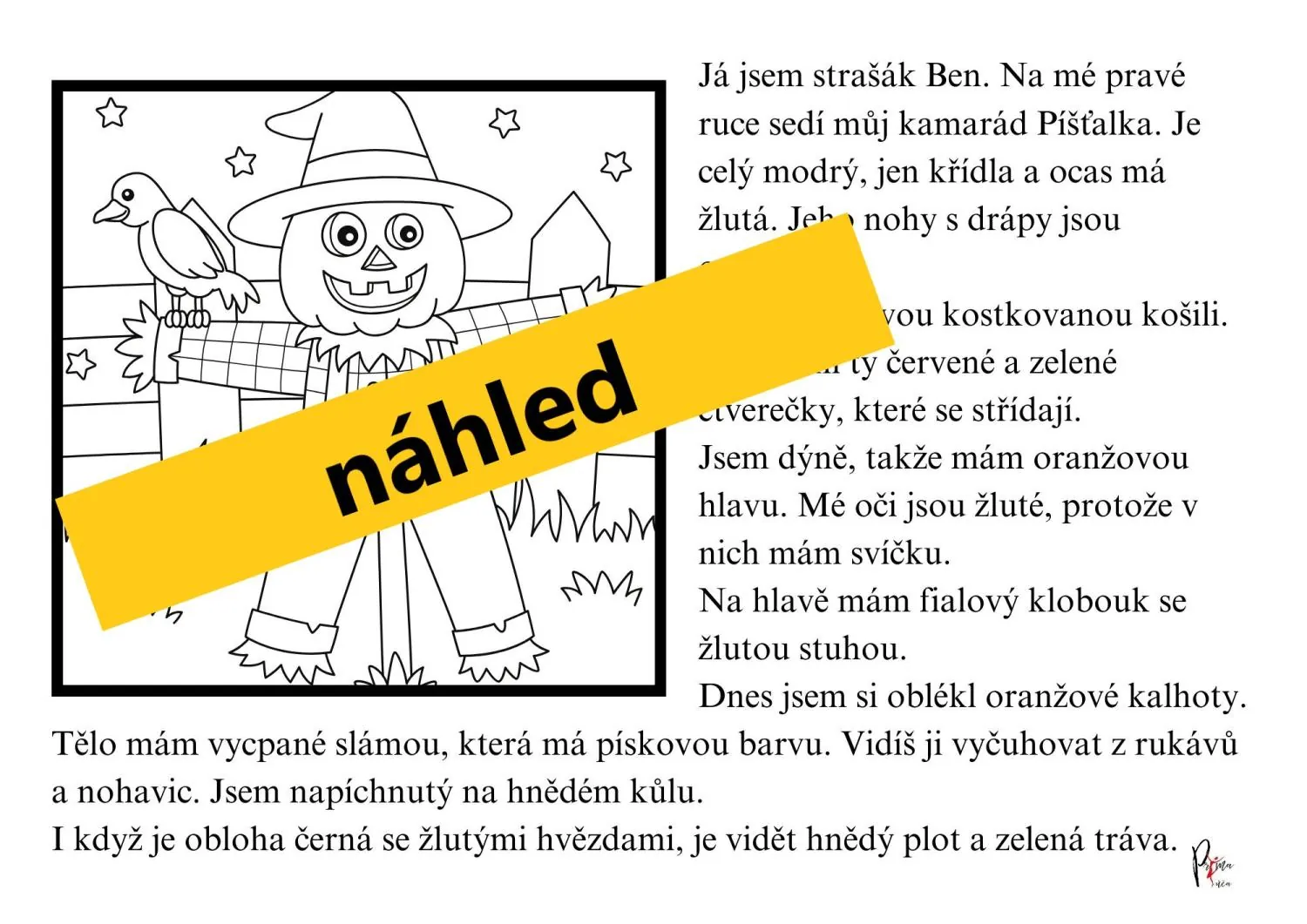Halloweenské čtení s porozuměním s omalovánky. – náhled 4