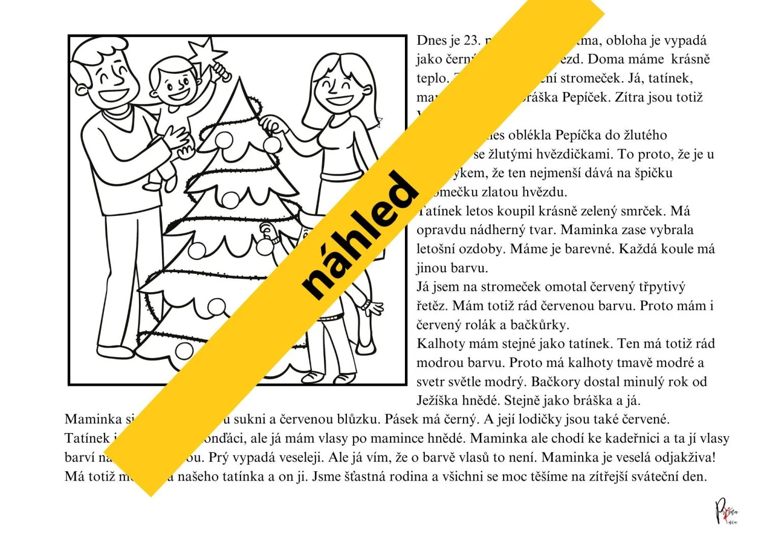 VÁNOCE - ČTENÍ S POROZUMĚNÍM S OMALOVÁNKY - Přečti si pozorně a vybarvuj! – náhled 2