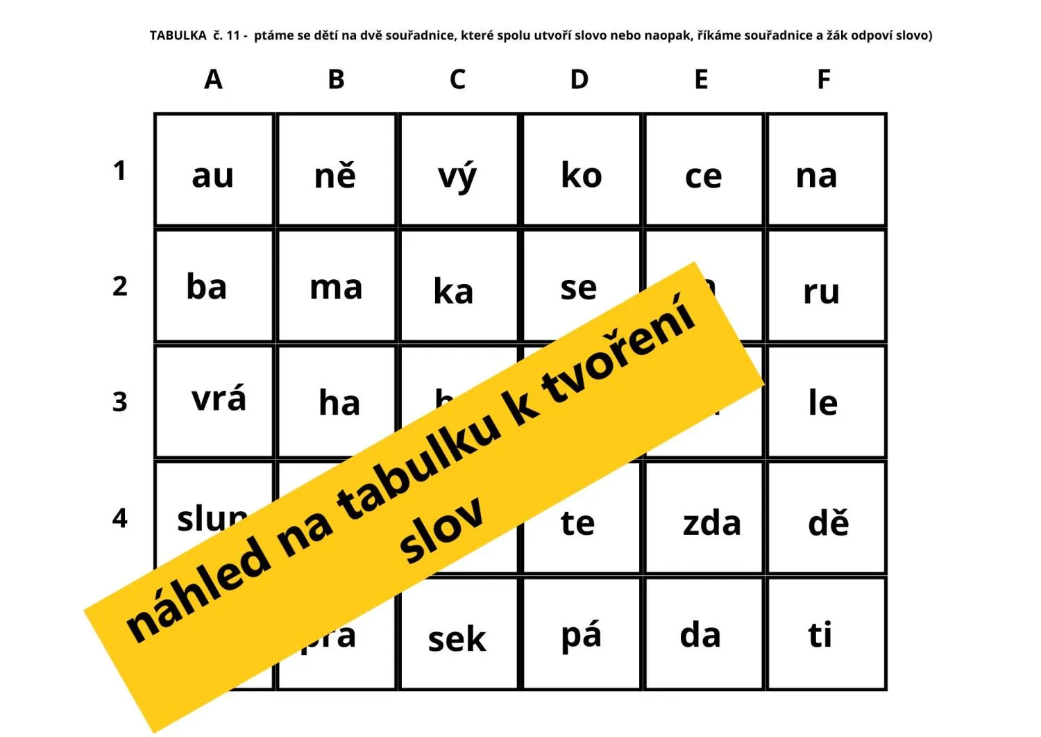 ORIENTACE V TABULCE, TABULKA, SOUŘADNICE - HRY S TABULKOU – náhled 5
