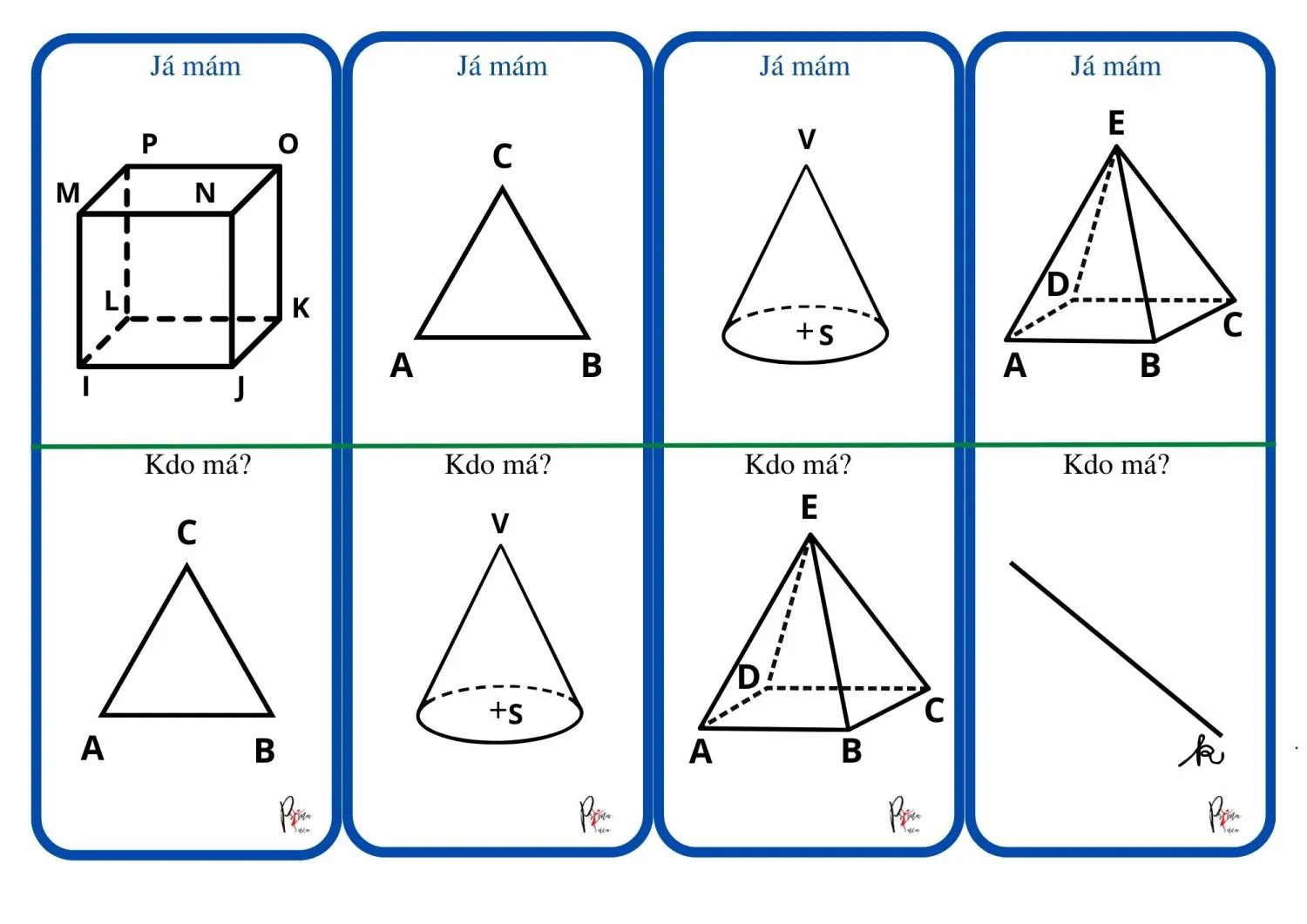 GEOMETRICKÉ TVARY, TĚLESA, PŘÍMKY, POLOPŘÍMKY A ÚSEČKY - JÁ MÁM, KDO MÁ? – náhled 2