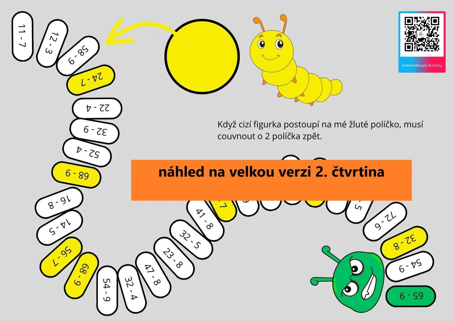 ODČÍTÁNÍ DO 100 S PŘECHODEM 10 - housenčí deskovka pro zpestření hodin Mat. – náhled 3
