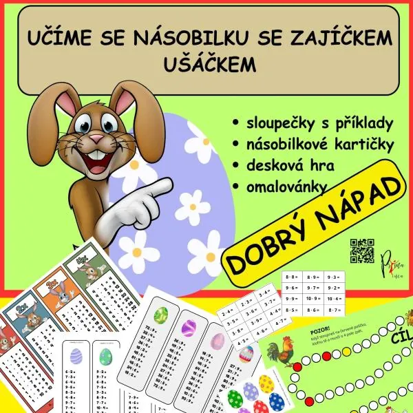 UČÍME SE NÁSOBILKU SE ZAJÍČKEM  UŠÁČKEM - DĚTI PRACUJÍ VE SKUPINCE I SAMOSTATNĚ