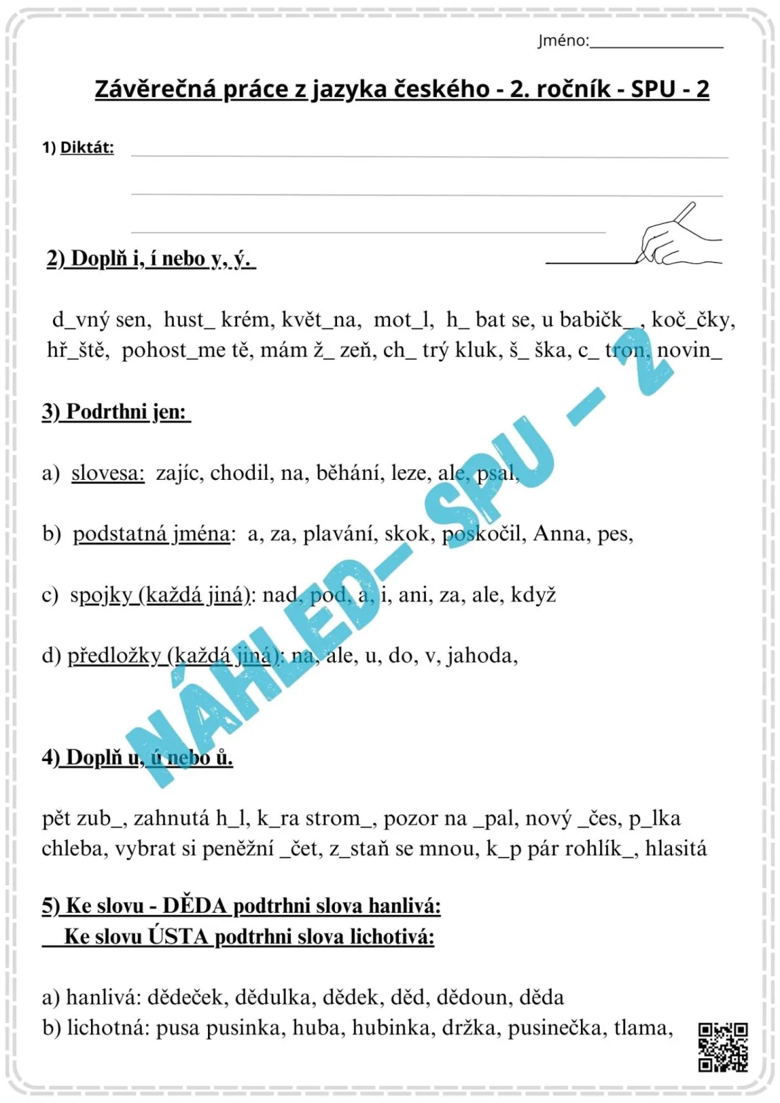 PÍSEMNÉ PRÁCE NA KONEC ŠKOLNÍHO ROKU - VARIANTY PRO DĚTI S SPU – náhled 3