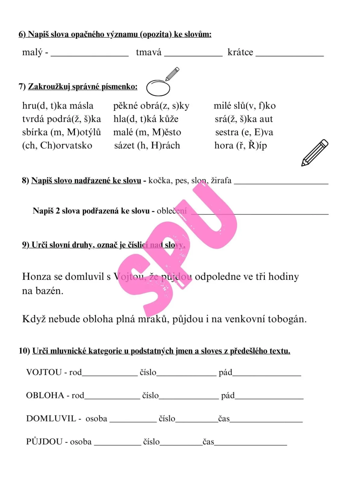 PÍSEMNÉ PRÁCE NA KONEC ŠKOLNÍHO ROKU - VARIANTY PRO DĚTI S SPU - čjl - 3. třída – náhled 5