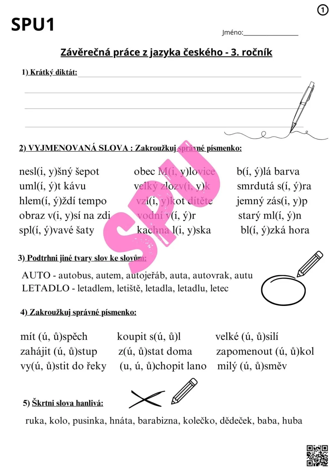 PÍSEMNÉ PRÁCE NA KONEC ŠKOLNÍHO ROKU - VARIANTY PRO DĚTI S SPU - čjl - 3. třída – náhled 6