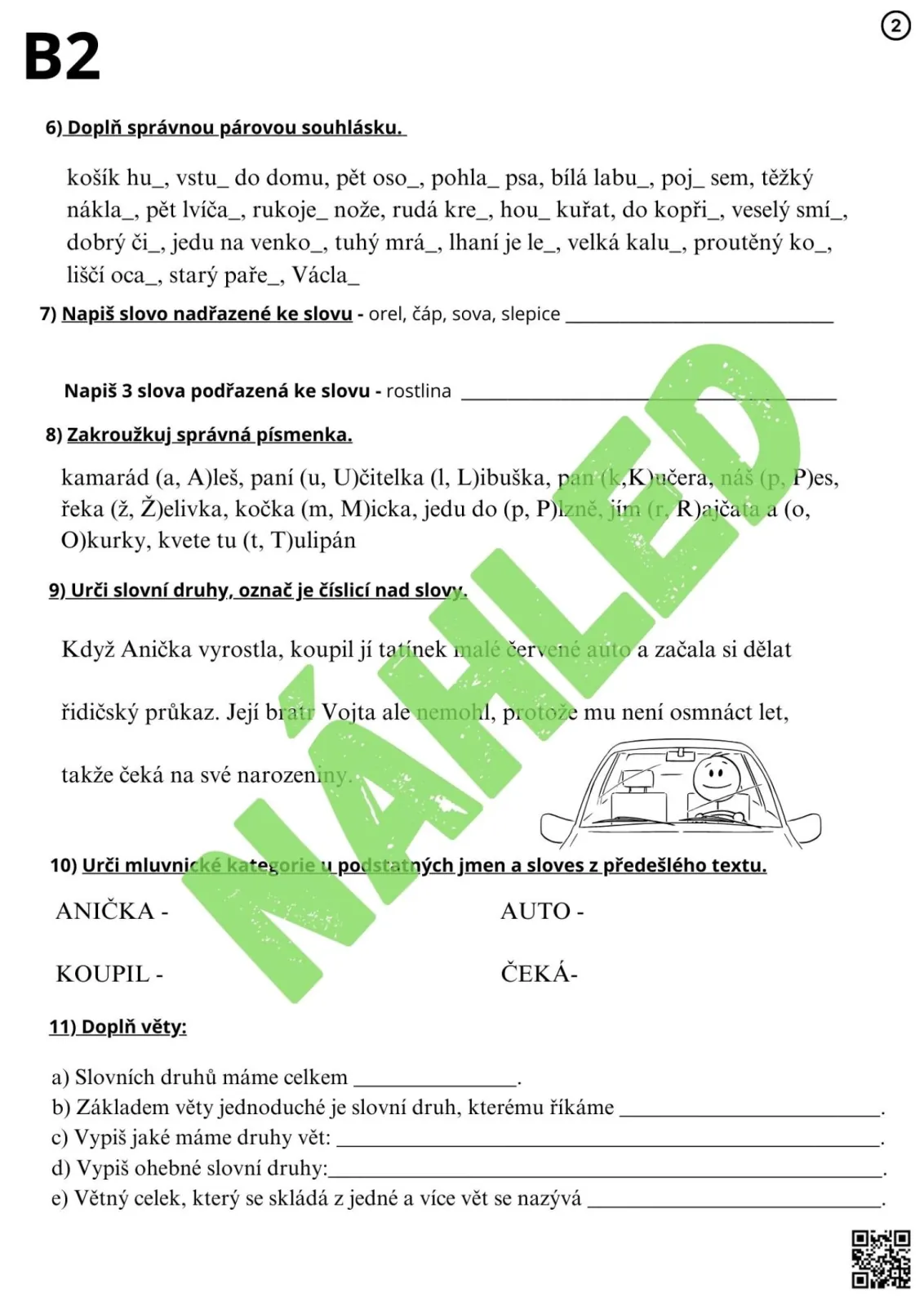 PÍSEMNÉ PRÁCE NA KONEC ŠKOLNÍHO ROKU - VARIANTY PRO DĚTI S SPU - čjl - 3. třída – náhled 9