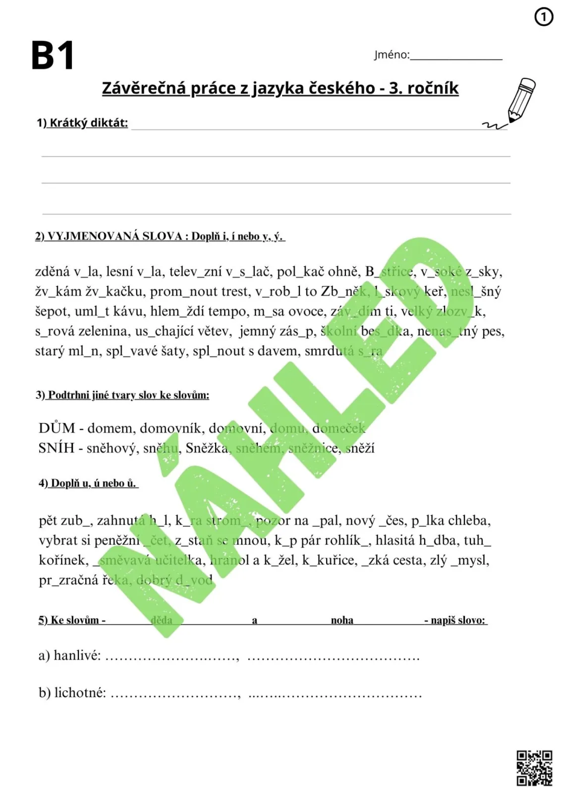 PÍSEMNÉ PRÁCE NA KONEC ŠKOLNÍHO ROKU - VARIANTY PRO DĚTI S SPU - čjl - 3. třída – náhled 10