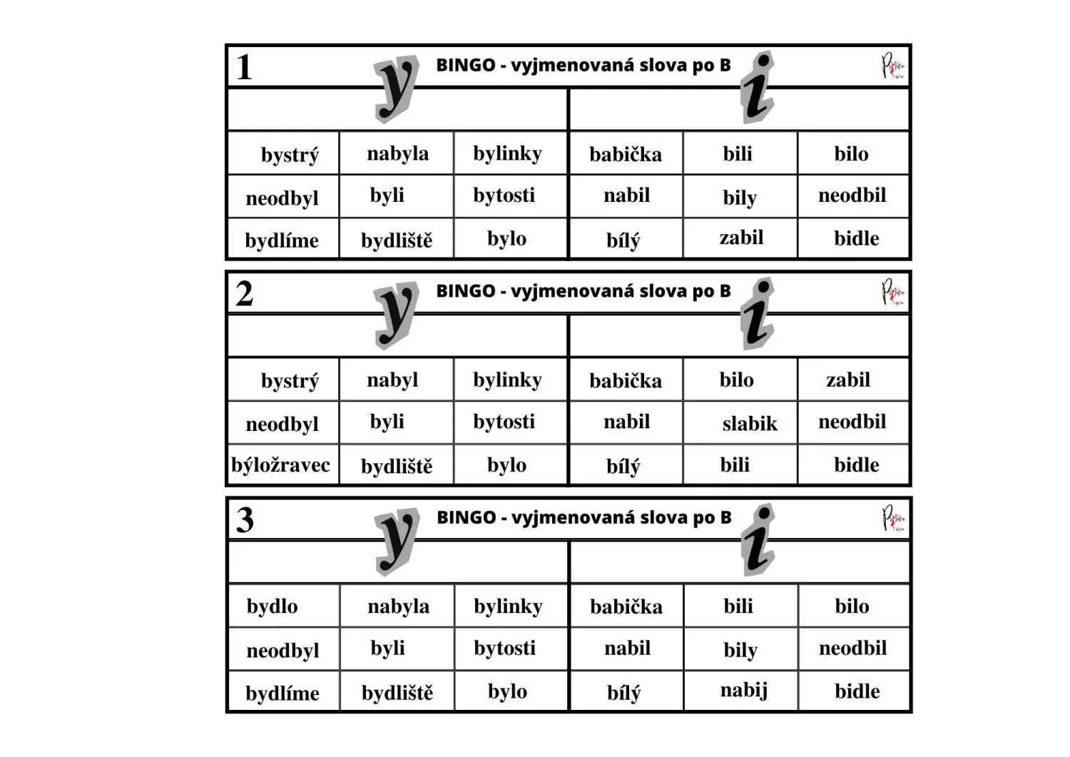 VYJMENOVANÁ SLOVA PO B - DUOBINGO -  HRA K PROCVIČENÍ – náhled 3