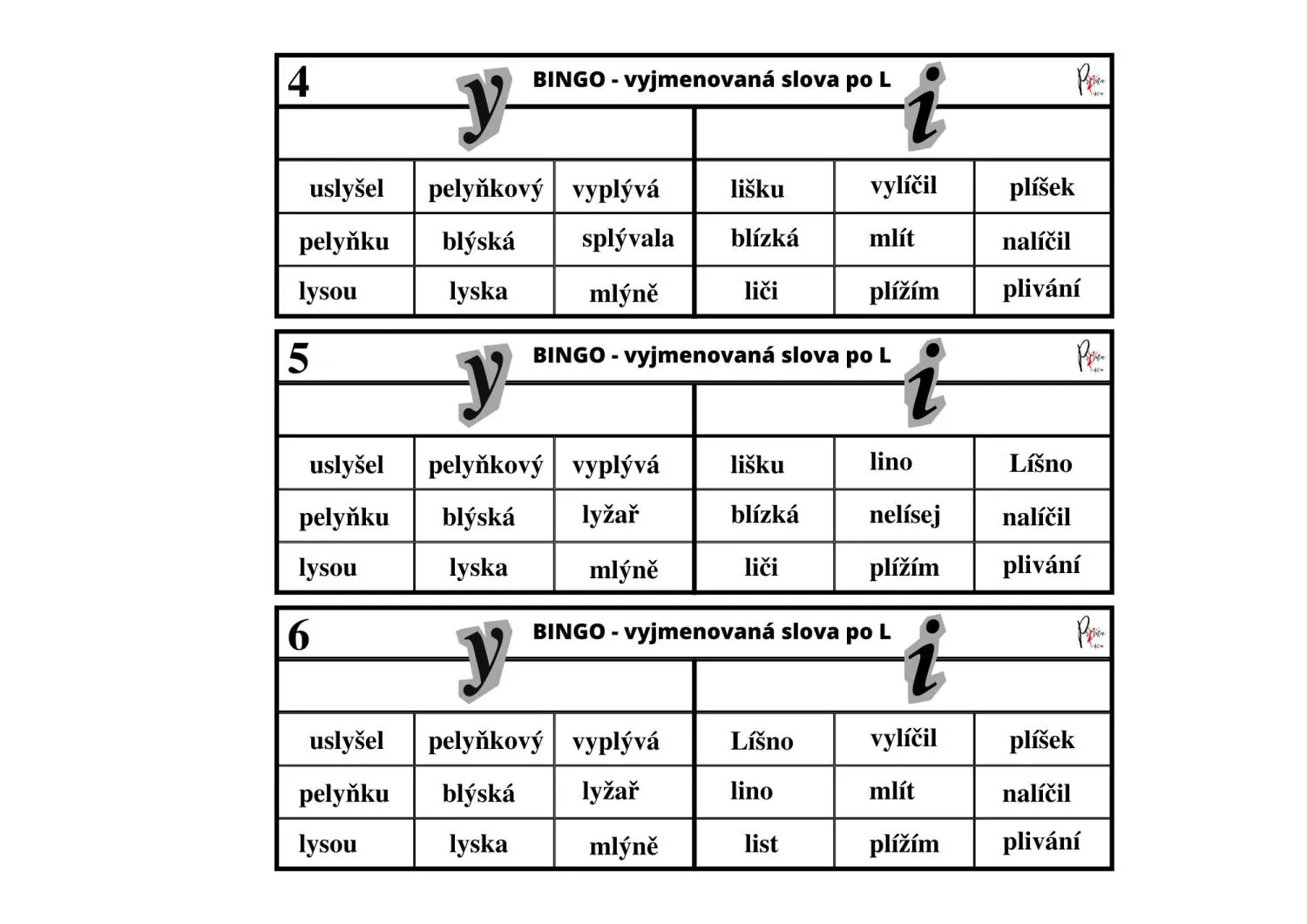 VYJMENOVANÁ SLOVA PO L - DUOBINGO - HRA K PROCVIČENÍ - 2. SADA – náhled 3