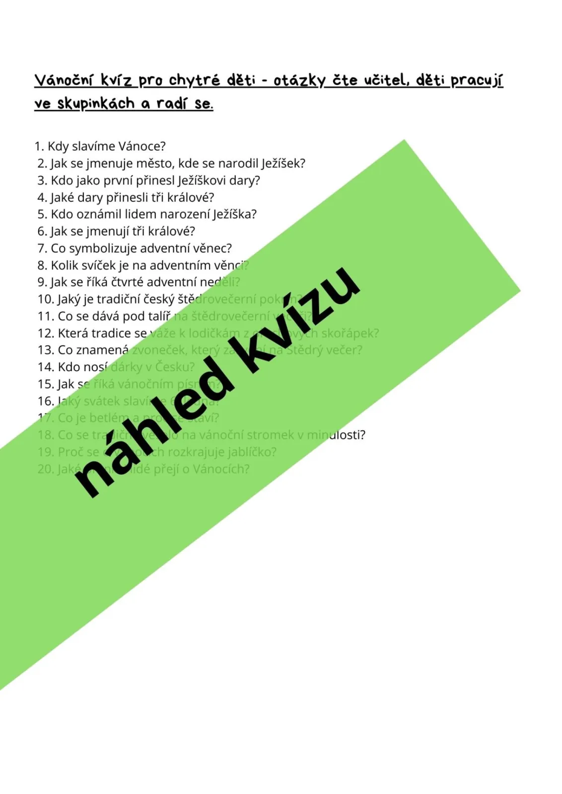 VÁNOCE - lapbook pro děti + kvíz + dopis, příprava na 2 hodiny – náhled 8