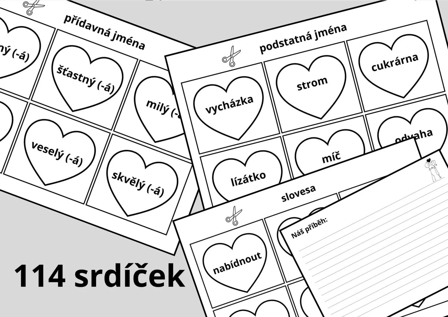 SLOVNÍ DRUHY - VALENTÝNSKÁ HRA - SLOVNÍ SRDÍČKA (TVOŘENÍ VĚT, PŘÍBĚHŮ) – náhled 5