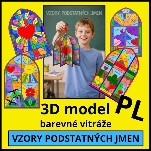 VZORY PODSTATNÝCH JMEN - příprava na více hodin, 3D model - VALENTÝN – ukázka 1