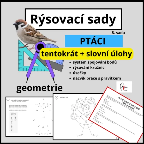 PTÁCI - RÝSOVÁNÍ - SLOVNÍ ÚLOHY - RÝSOVACÍ SADA č.8 – ukázka 1