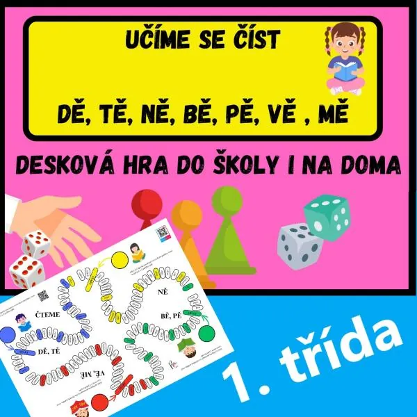 UČÍME SE ČÍST DĚ, TĚ, NĚ, BĚ, PĚ, VĚ , MĚ - desková hra do třídy i domů – ukázka 1