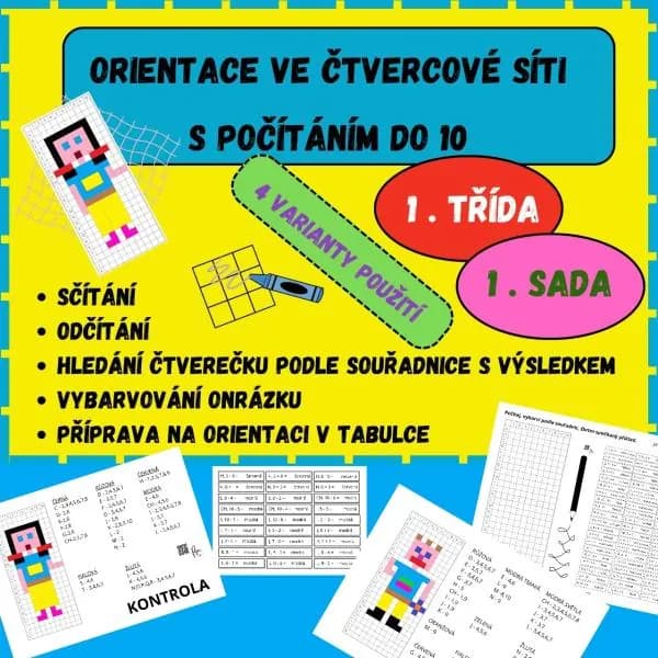 ORIENTACE VE ČTVERCOVÉ SÍTI + NUMERACE DO 10 - 1. sada – ukázka 1