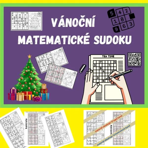 Vánoční matematické sudoku s omalovánkou.
