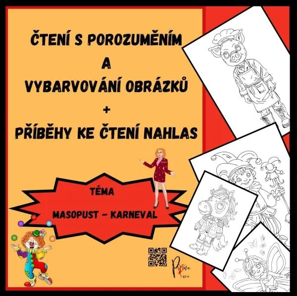 MASOPUST - ČTENÍ S POROZUMĚNÍM A VYBARVOVÁNÍ OBRÁZKŮ + PŘÍBĚHY KE ČTENÍ NAHLAS – ukázka 1